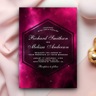 Modernt Hot Pink Space Galaxy Bröllopsinbjudan Inbjudningar