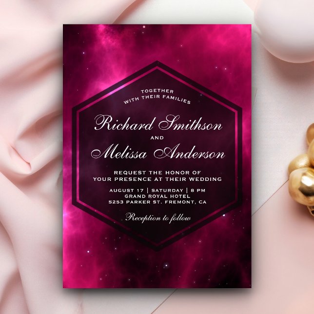 Modernt Hot Pink Space Galaxy Bröllopsinbjudan Inbjudningar (Skapare uppladdad)