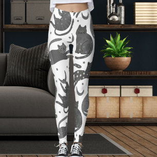 Modernt husdjursälskare Vit och grå kattunge Kattm Leggings