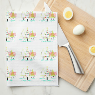 modernt julgranar-retro i mitten av århundradet kökshandduk