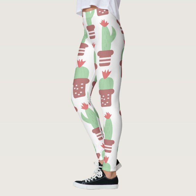 Modernt kaktuskrukväxtmönster leggings (Vänster)