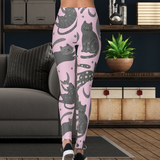Modernt Kattälskare Rosa Och Grått Kattunge Mönste Leggings (Skapare uppladdad)