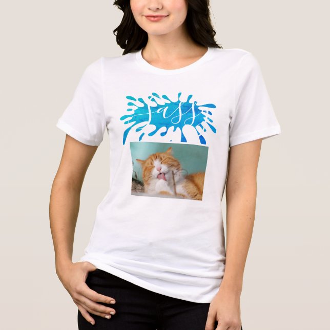 Modernt kattnamn och namn Blå färgsprut T Shirt (Framsida)