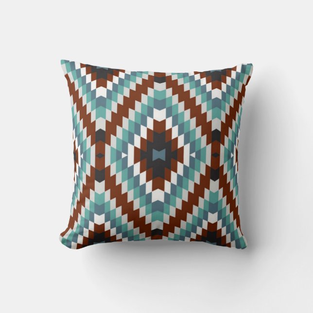 Modernt Kilim-mönster Rost och Aqua Kudde (Framsida)