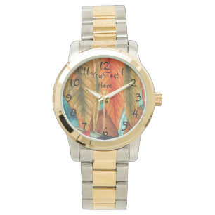 modernt konsthög med löv-färger i originalforma armbandsur