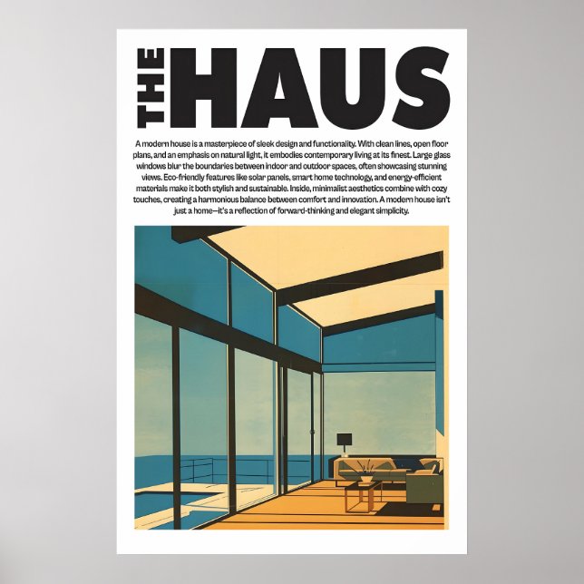 Modernt konsttryck av glas hus minimalistisk poster (Framsidan)