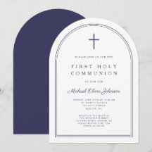 Modernt kors Navy Blue Pojke Första Kommunion Båge