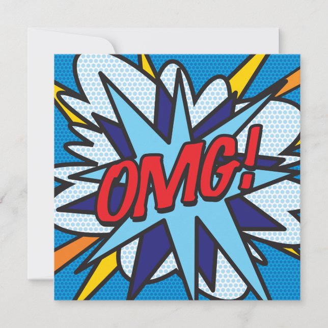 Modernt kul färgglatt seriealbum OMG Inbjudningar (Framsida)