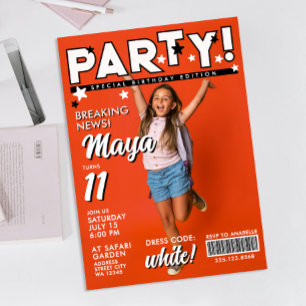 Modernt Kul Vitt Svart 11-års Födelsedags Tabloid Inbjudningar