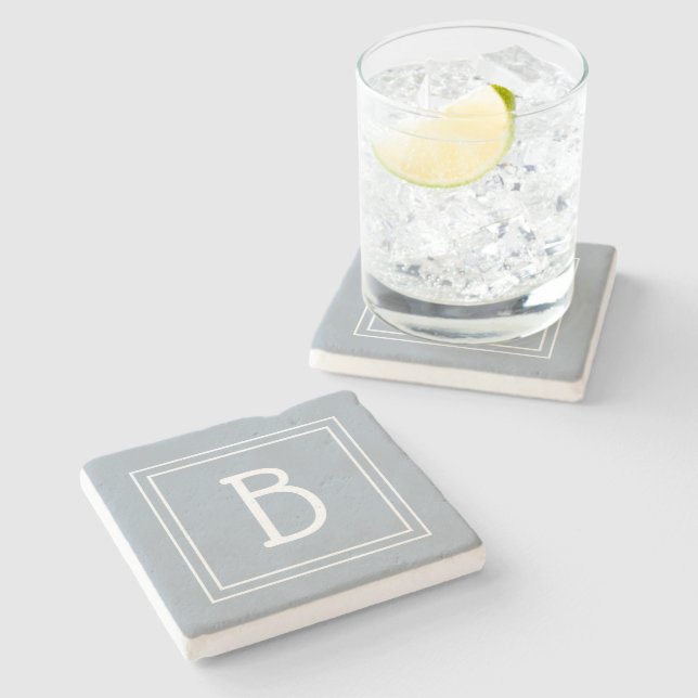 Modernt lantlig hem Monogram blå & vit initial Stenunderlägg (Sidan)