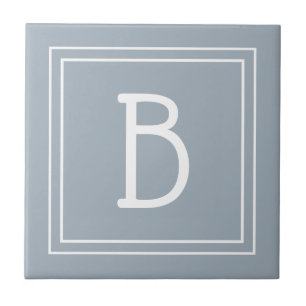 Modernt lantlig monogram blå & vit initial kakelplatta