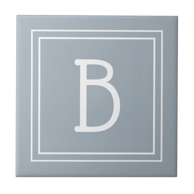 Modernt lantlig monogram blå & vit initial kakelplatta (Framsidan)