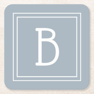 Modernt lantlighetsmonogram blå & vit initial underlägg papper kvadrat