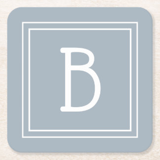 Modernt lantlighetsmonogram blå & vit initial underlägg papper kvadrat