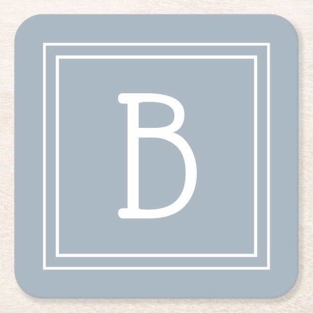 Modernt lantlighetsmonogram blå & vit initial underlägg papper kvadrat (Framsidan)