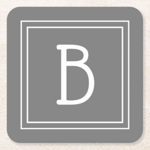 Modernt lantlighetsmonogram med grå och vit initia underlägg papper kvadrat