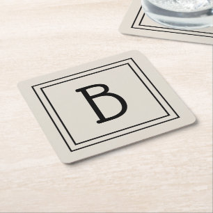 Modernt lantlighetsmonogram med Tan och svart init Underlägg Papper Kvadrat