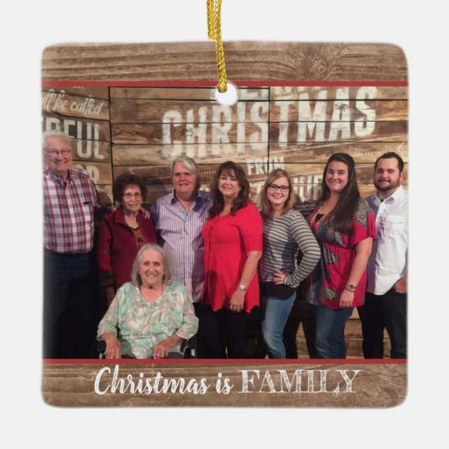 Modernt lantligt för fotofamilj för anpassningsbar julgransprydnad keramik (Framsida)