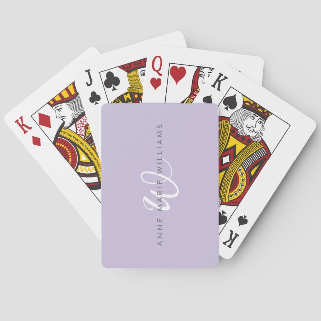 Modernt Lavendel Vitt Skript Monogram Casinokort (Baksidan)