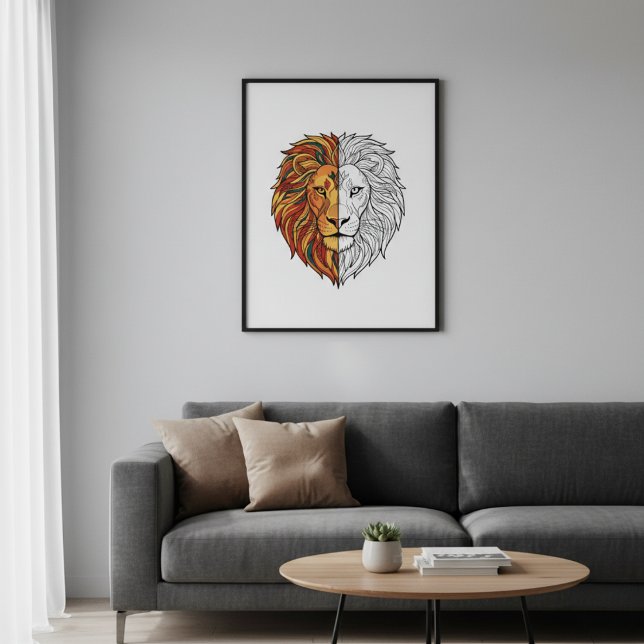 Modernt Lejonhuvud Halv Färg Halv Skissaffisch Poster (Skapare uppladdad)