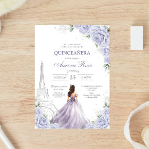 Modernt lila blommigt Quinceanera-inbjudan Inbjudningar