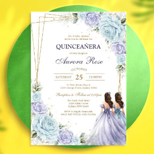 Modernt lila blommigt Quinceanera-inbjudan Inbjudningar
