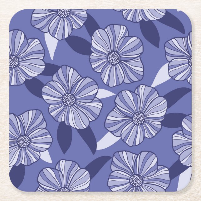 Modernt lila blommönster med blad underlägg papper kvadrat (Framsidan)