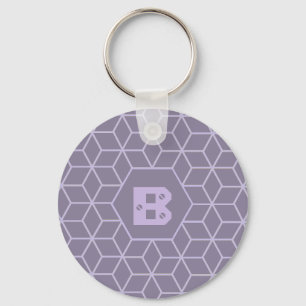 Modernt lila geometriskt kuber mönster monogram nyckelring