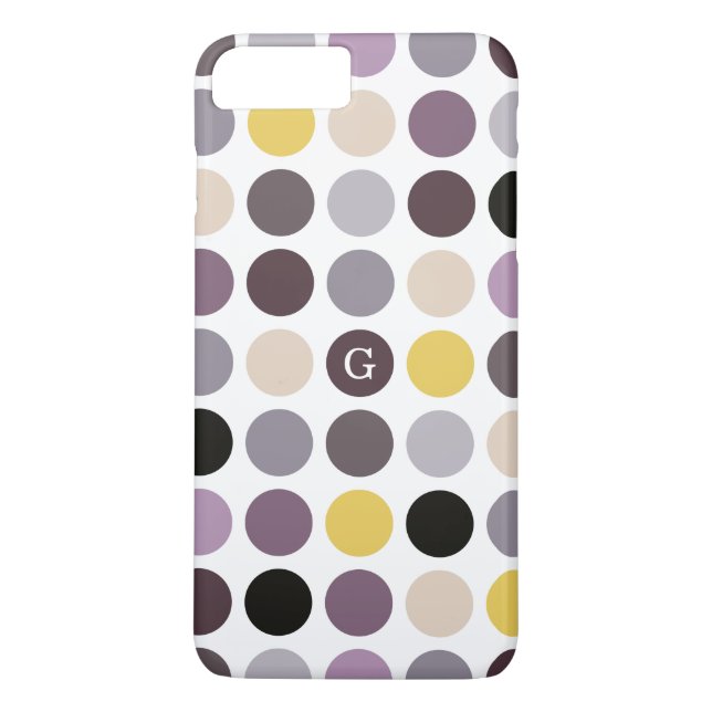 Modernt lila gult prickmönster monogram Case-Mate iPhone skal (Baksida)