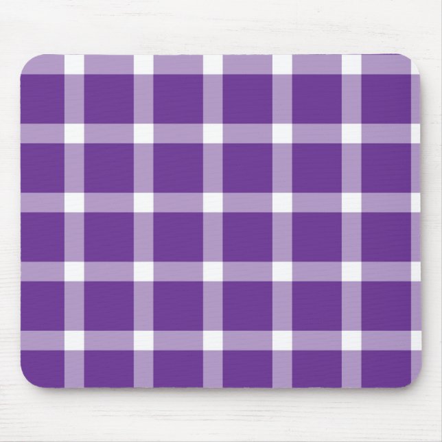 Modernt lila och vitt rutigt gingham-mönster musmatta (Framsidan)