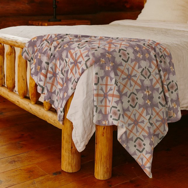 Modernt lila orange stam-mosaikmönster fleecefilt (Skapare uppladdad)