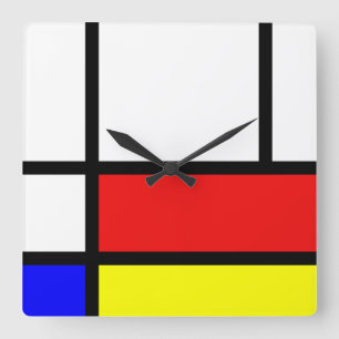 Modernt ljusa färger för Piet Mondrian konststil Fyrkantig Klocka