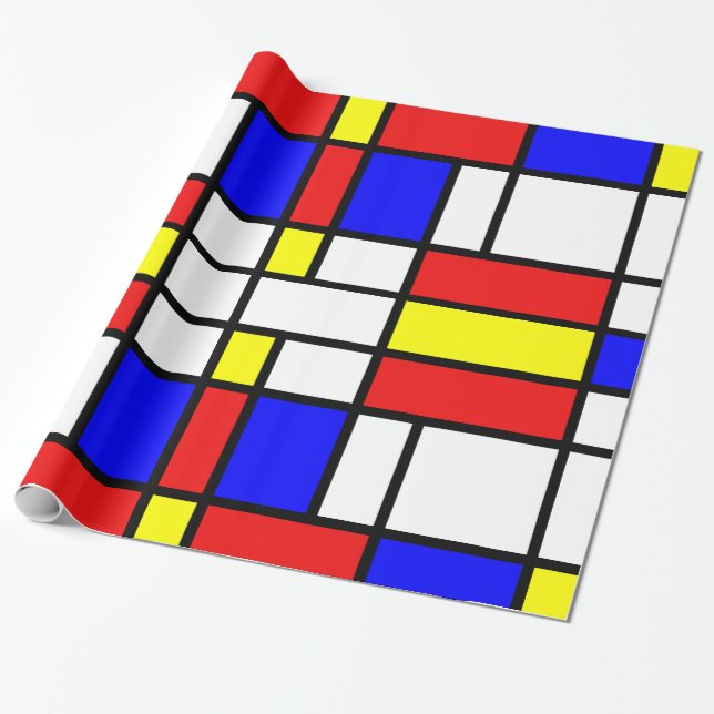 Modernt ljusa färger för Piet Mondrian konststil Presentpapper (Utrullad)