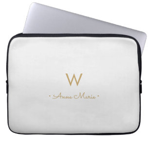 Modernt ljusgrått guldskriftmonogram laptop fodral