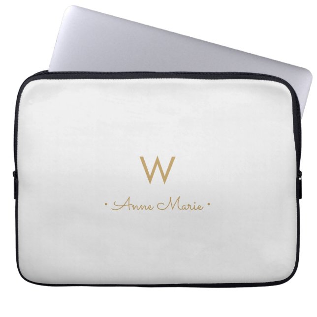 Modernt ljusgrått guldskriftmonogram laptop fodral (Framsidan)