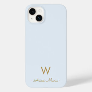 Modernt Ljust Dammt Blått Guld Script Monogram