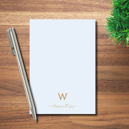 Modernt Ljust Dammt Blått Guld Script Monogram Post-it Block