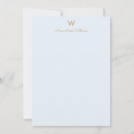 Modernt Ljust Dammtblå Guld Script Monogram Anteckningskort