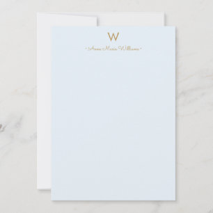 Modernt Ljust Dammtblå Guld Script Monogram Anteckningskort