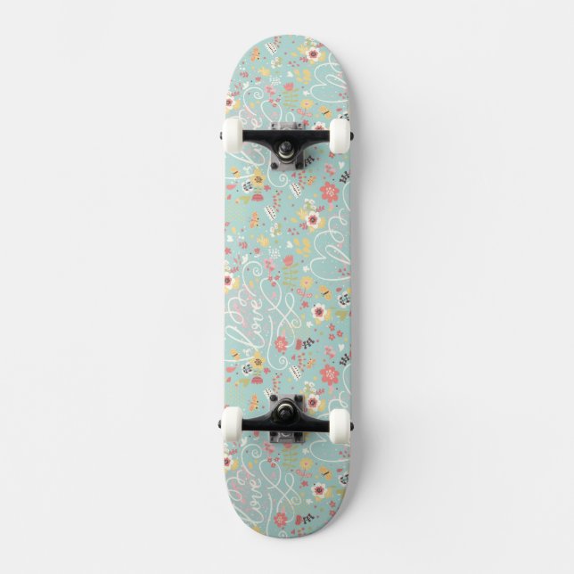 Modernt ljust romantiskt mönster skateboard bräda 21,5 cm (Framsida)