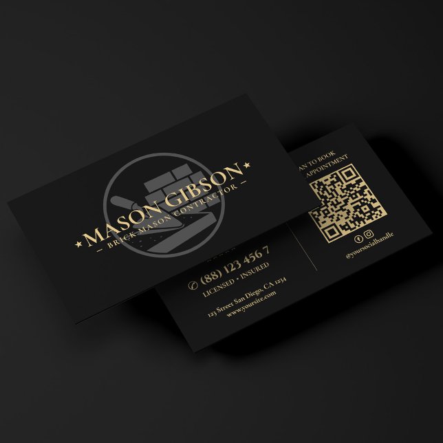 Modernt logotyp för murare i svart tegel visitkort (Concrete Contractor, Mason, Brick Mason, Stone Mason, Concrete Finisher, Foundation Contractor,)