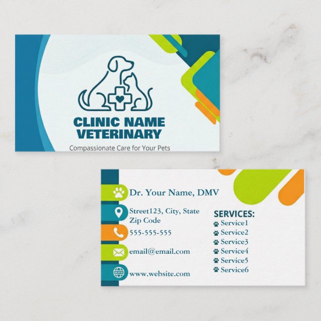 Modernt logotyp för veterinärklinik  visitkort (Fram/baksida)