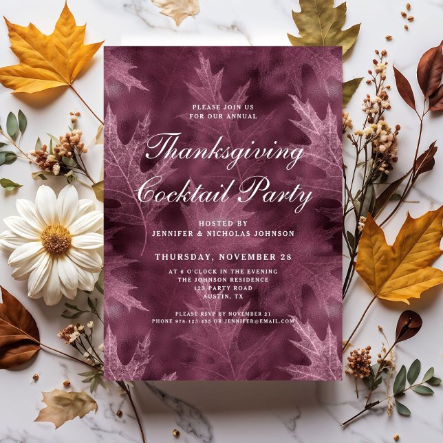 Modernt löv Thanksgiving Cocktailfest Inbjudningar (Modern Leaves Thanksgiving Cocktail Party Invitation)