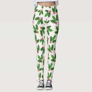 Modernt lövverkjärnekguld pricker julhelgdag leggings