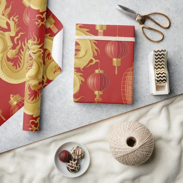 Modernt lunärt nyår modern asiatisk mönster presentpapper (Hantverk)