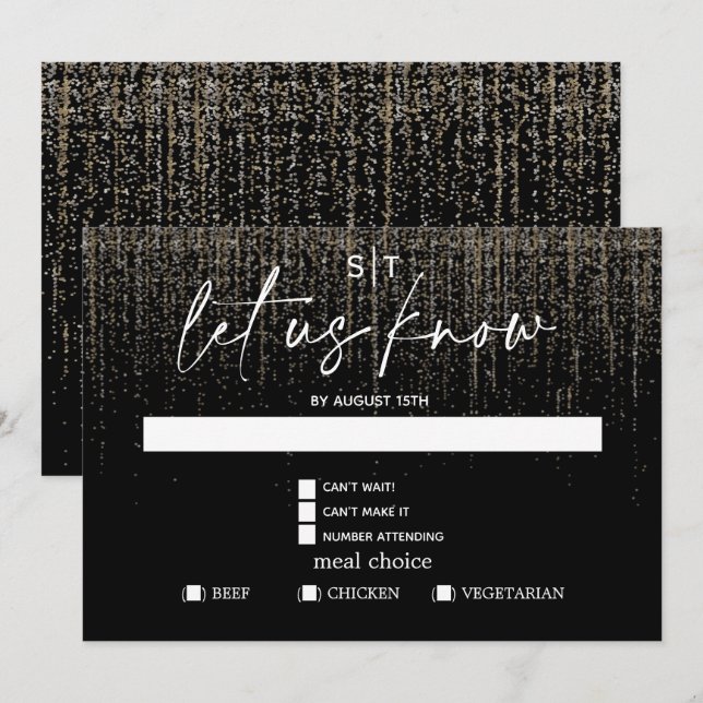 Modernt måltidsval RSVP Edgy Champagne Glitter Inbjudningar (Fram/baksida)