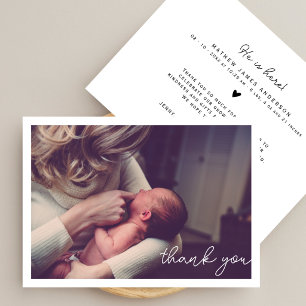 Modernt manus Enkel fotobild Tack Baby Shower Kort