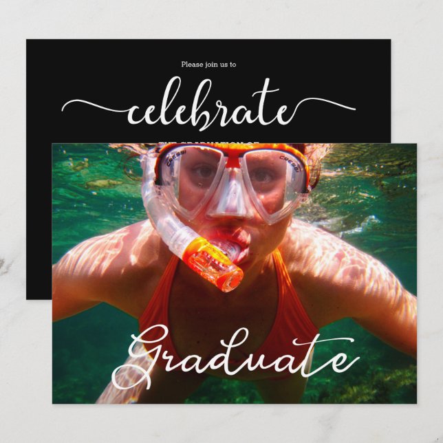 Modernt manus - examensfoto - examensinbjudan inbjudningar (Fram/baksida)