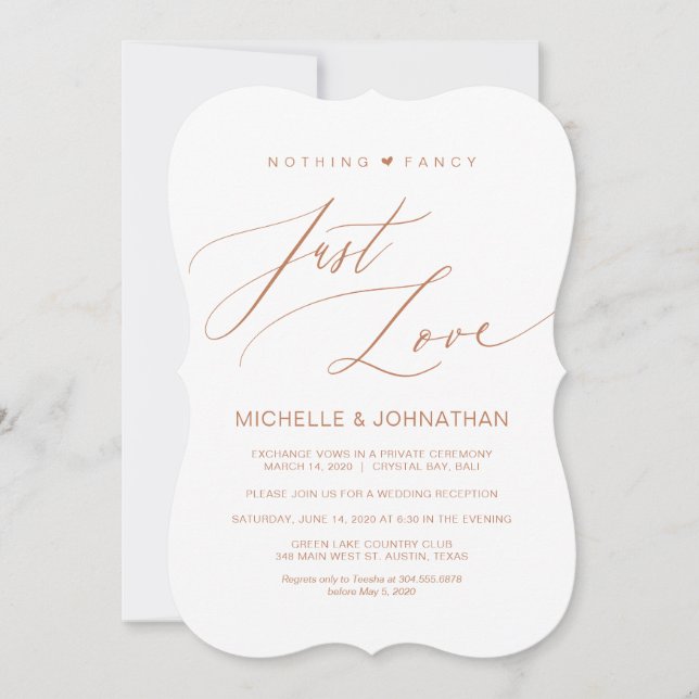 Modernt manus, koppar, bröllopsflykt mottagande inbjudningar (Framsida)