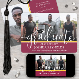 Modernt manus Marinblått och Guld 4 Foto Examen Meddelande
